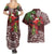 Christmas Hawaii with I'iwi Bird Couples Matching Summer Maxi Dress and Hawaiian Shirt Aloha Mele Kalikimaka - Oxblood Art