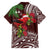 Christmas Hawaii with I'iwi Bird Family Matching Off Shoulder Maxi Dress and Hawaiian Shirt Aloha Mele Kalikimaka - Oxblood Art