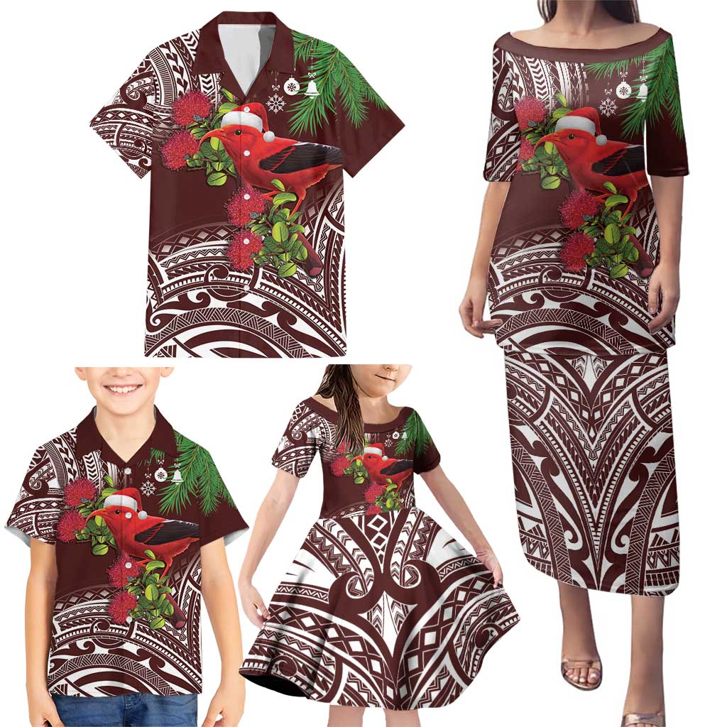 Christmas Hawaii with I'iwi Bird Family Matching Puletasi and Hawaiian Shirt Aloha Mele Kalikimaka - Oxblood Art