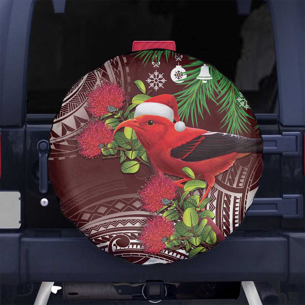 Christmas Hawaii with I'iwi Bird Spare Tire Cover Aloha Mele Kalikimaka - Oxblood Art