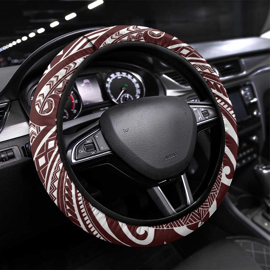 Christmas Hawaii with I'iwi Bird Steering Wheel Cover Aloha Mele Kalikimaka - Oxblood Art LT9 Universal Fit Oxblood - Polynesian Pride