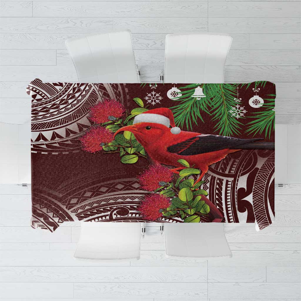 Christmas Hawaii with I'iwi Bird Tablecloth Aloha Mele Kalikimaka - Oxblood Art LT9 Oxblood - Polynesian Pride