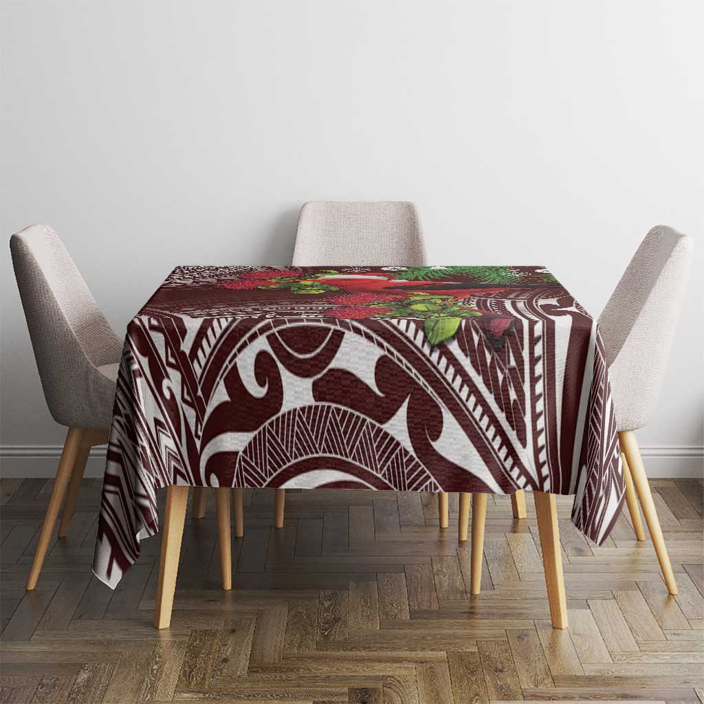 Christmas Hawaii with I'iwi Bird Tablecloth Aloha Mele Kalikimaka - Oxblood Art LT9 - Polynesian Pride
