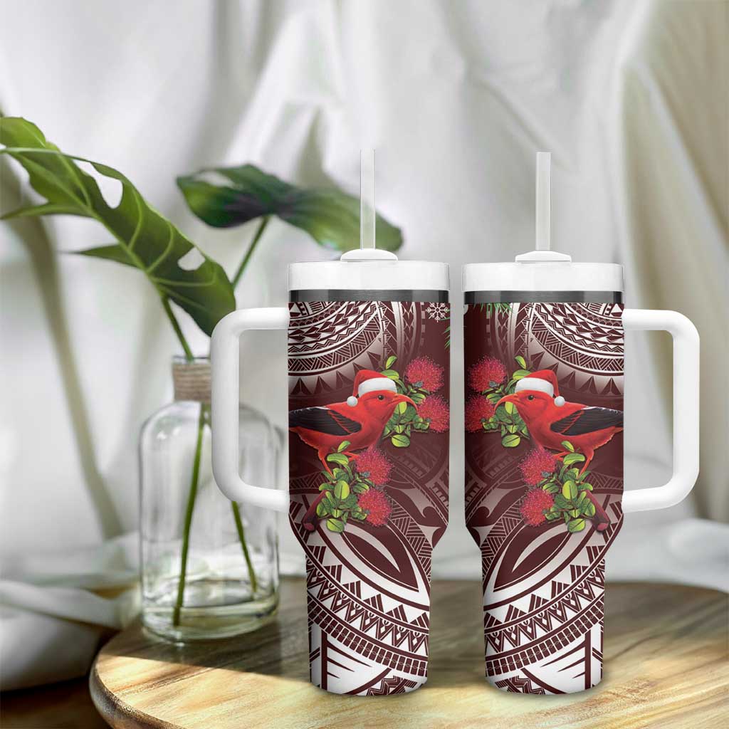 Christmas Hawaii with I'iwi Bird Tumbler With Handle Aloha Mele Kalikimaka - Oxblood Art