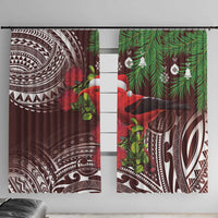 Christmas Hawaii with I'iwi Bird Window Curtain Aloha Mele Kalikimaka - Oxblood Art LT9 With Hooks Oxblood - Polynesian Pride