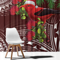 Christmas Hawaii with I'iwi Bird Window Curtain Aloha Mele Kalikimaka - Oxblood Art LT9 - Polynesian Pride