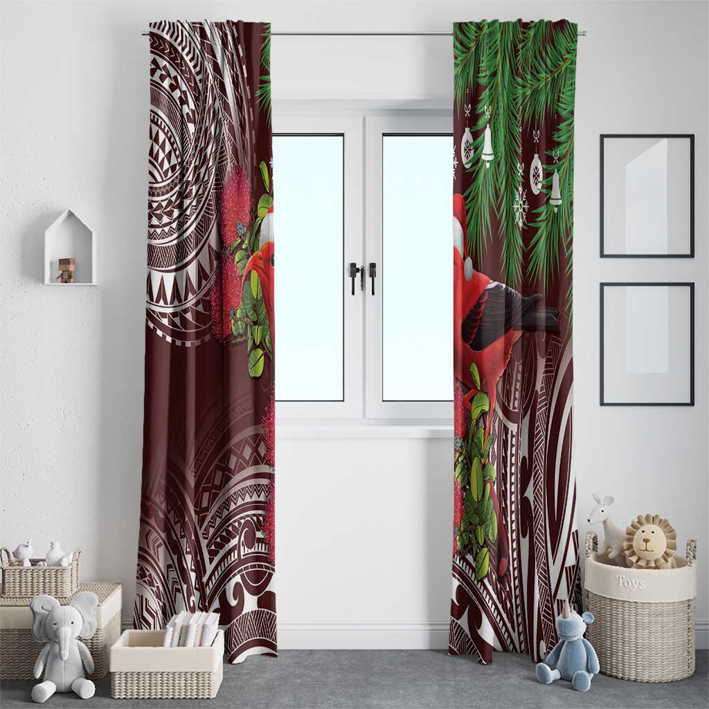 Christmas Hawaii with I'iwi Bird Window Curtain Aloha Mele Kalikimaka - Oxblood Art LT9 - Polynesian Pride