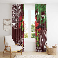 Christmas Hawaii with I'iwi Bird Window Curtain Aloha Mele Kalikimaka - Oxblood Art LT9 - Polynesian Pride