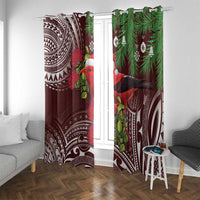Christmas Hawaii with I'iwi Bird Window Curtain Aloha Mele Kalikimaka - Oxblood Art LT9 With Grommets Oxblood - Polynesian Pride