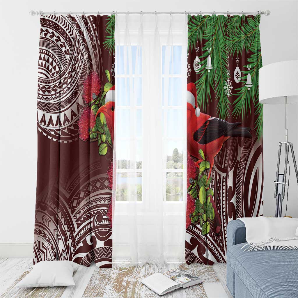 Christmas Hawaii with I'iwi Bird Window Curtain Aloha Mele Kalikimaka - Oxblood Art LT9 - Polynesian Pride