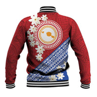 French Polynesia Baseball Jacket Tahitian Tiare Flowers Tribal