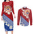 French Polynesia Couples Matching Long Sleeve Bodycon Dress and Long Sleeve Button Shirt Tahitian Tiare Flowers Tribal