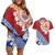 French Polynesia Couples Matching Off Shoulder Short Dress and Hawaiian Shirt Tahitian Tiare Flowers Tribal