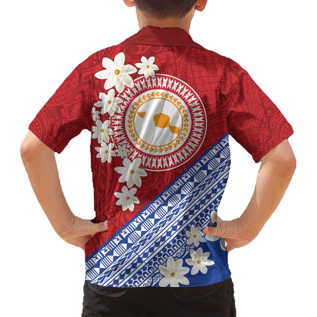 French Polynesia Family Matching Off Shoulder Maxi Dress and Hawaiian Shirt Tahitian Tiare Flowers Tribal