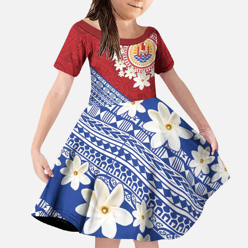 French Polynesia Family Matching Short Sleeve Bodycon Dress and Hawaiian Shirt Tahitian Tiare Flowers Tribal