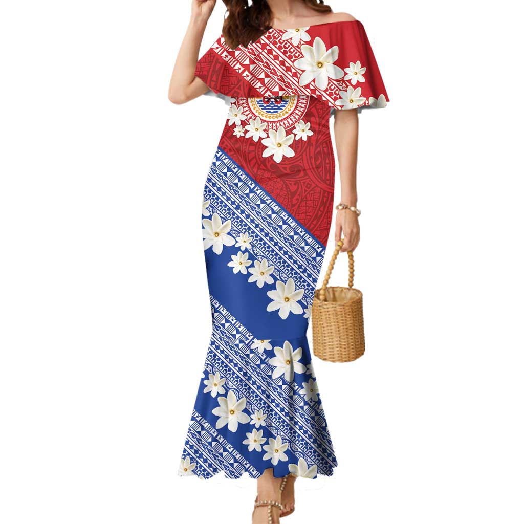 French Polynesia Mermaid Dress Tahitian Tiare Flowers Tribal