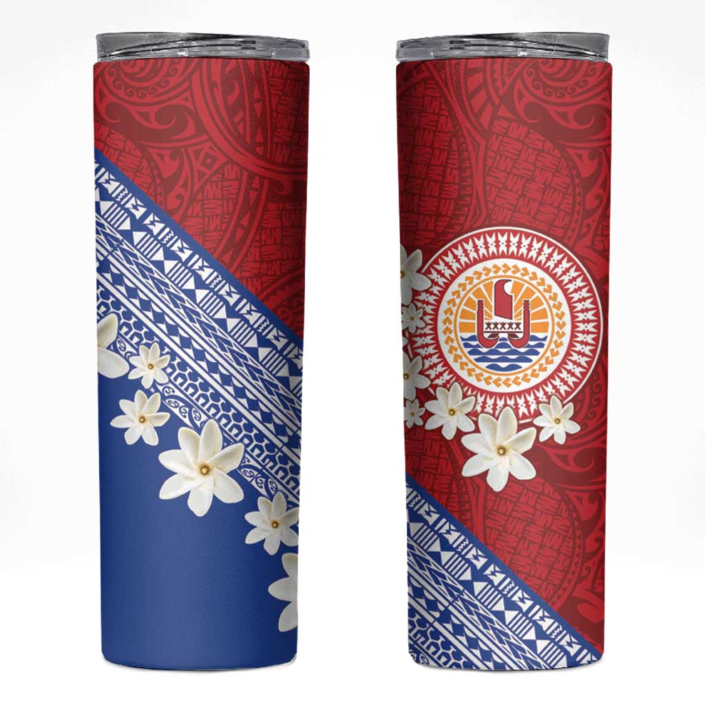 French Polynesia Skinny Tumbler Tahitian Tiare Flowers Tribal