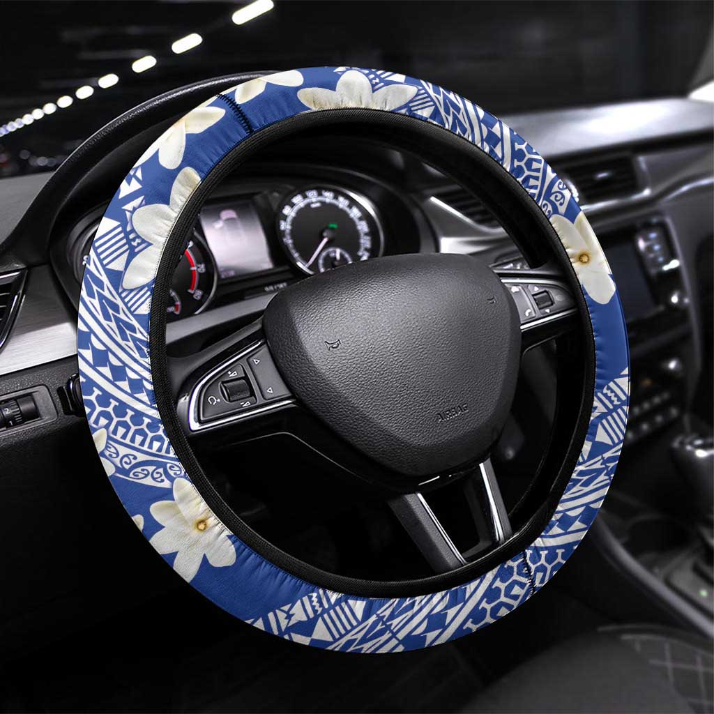 French Polynesia Steering Wheel Cover Tahitian Tiare Flowers Tribal