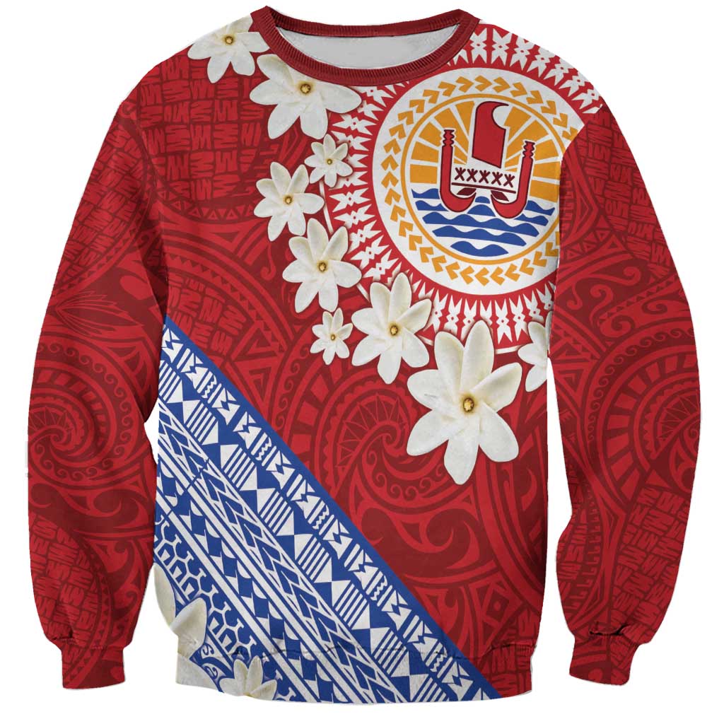 French Polynesia Sweatshirt Tahitian Tiare Flowers Tribal