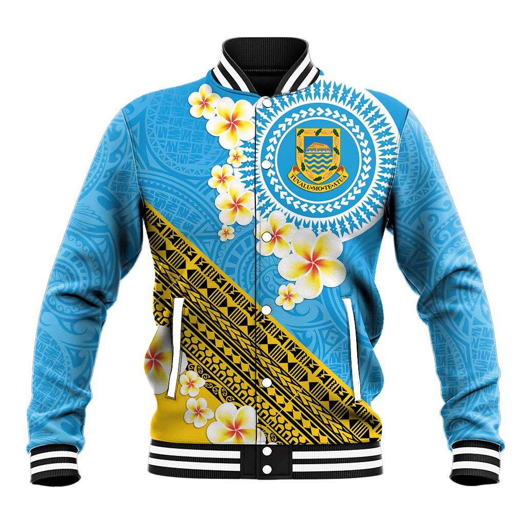 Tuvalu Plumeria Flowers Baseball Jacket Polynesian Tribal Pattern LT9 Unisex Blue - Polynesian Pride