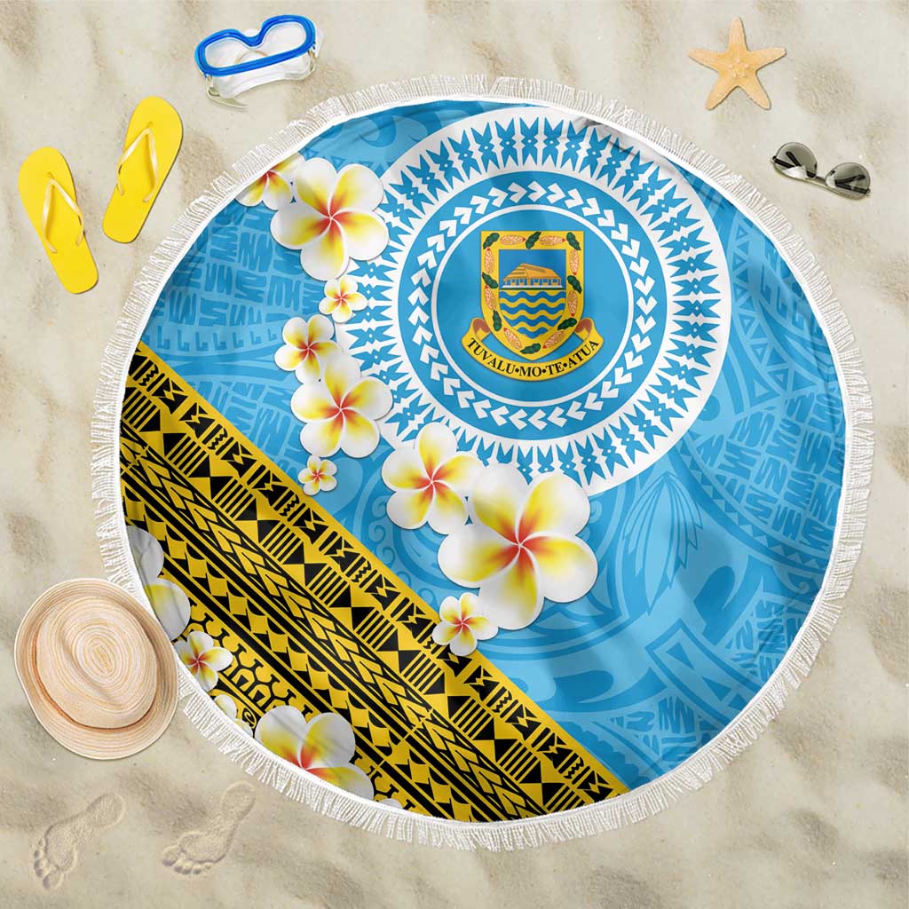 Tuvalu Plumeria Flowers Beach Blanket Polynesian Tribal Pattern LT9 One Size 150cm Blue - Polynesian Pride
