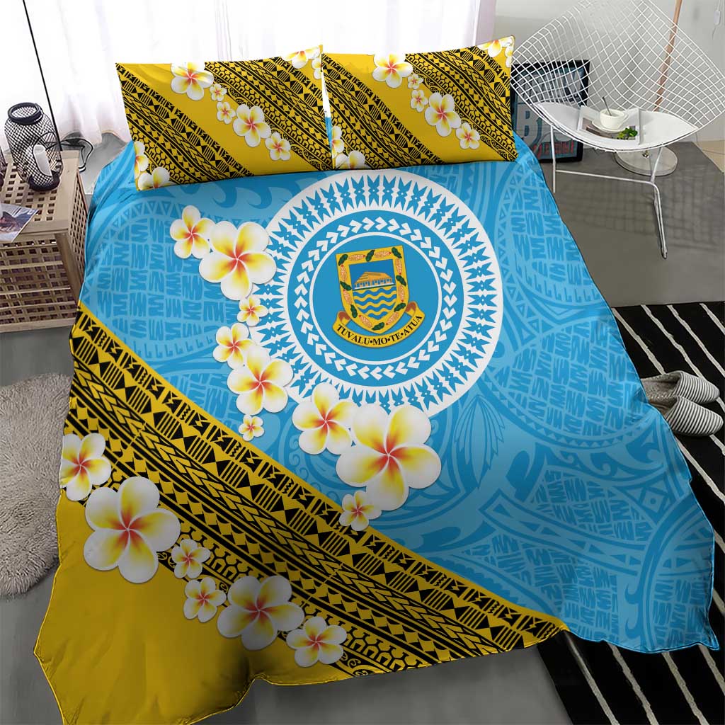 Tuvalu Plumeria Flowers Bedding Set Polynesian Tribal Pattern