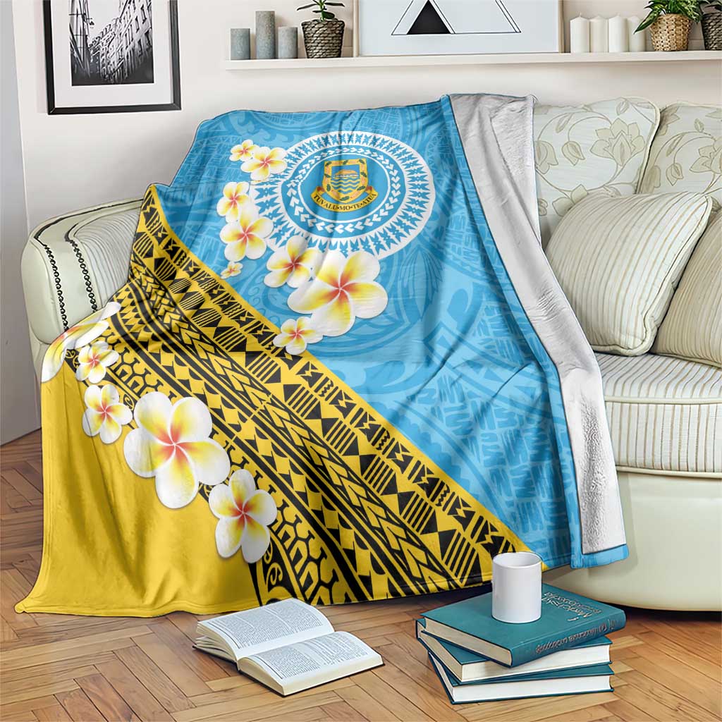 Tuvalu Plumeria Flowers Blanket Polynesian Tribal Pattern LT9 Blue - Polynesian Pride