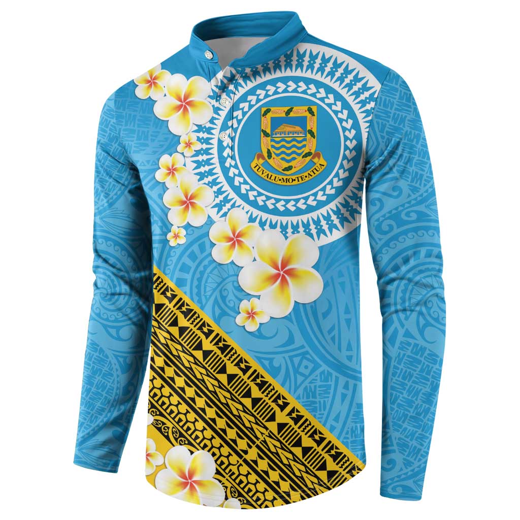 Tuvalu Plumeria Flowers Button Sweatshirt Polynesian Tribal Pattern LT9 - Polynesian Pride