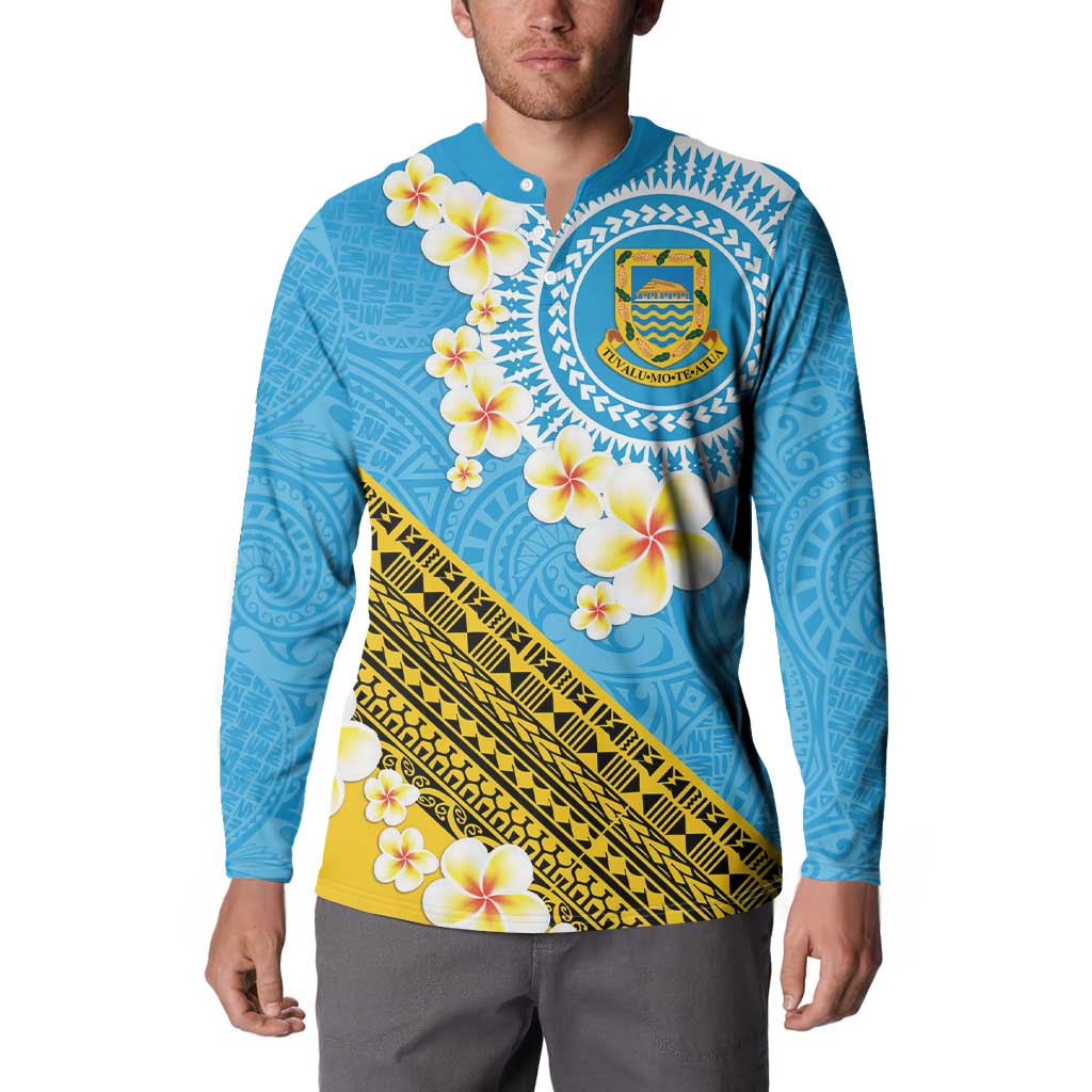 Tuvalu Plumeria Flowers Button Sweatshirt Polynesian Tribal Pattern LT9 - Polynesian Pride