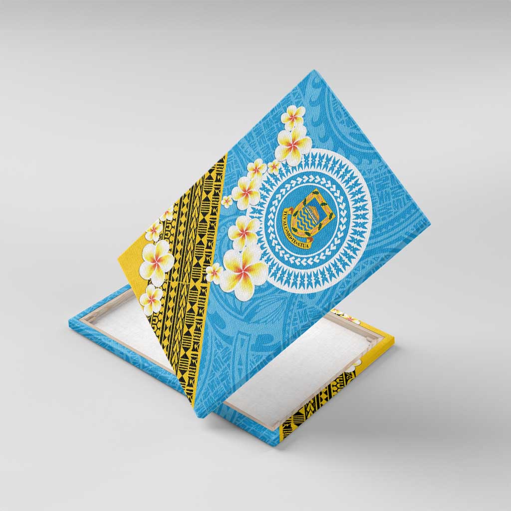 Tuvalu Plumeria Flowers Canvas Wall Art Polynesian Tribal Pattern LT9 With Frame Blue - Polynesian Pride