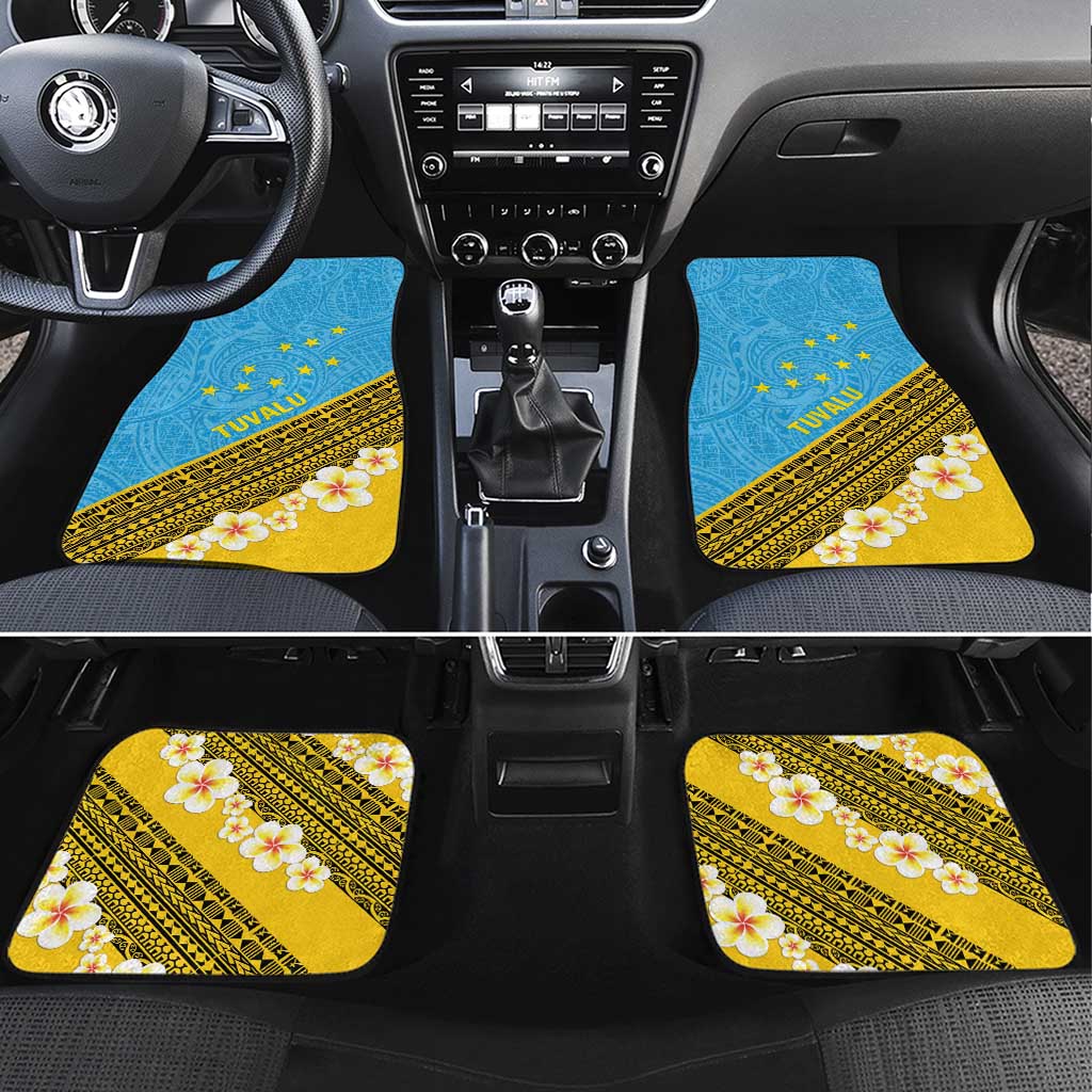 Tuvalu Plumeria Flowers Car Mats Polynesian Tribal Pattern LT9 Set 4pcs Blue - Polynesian Pride