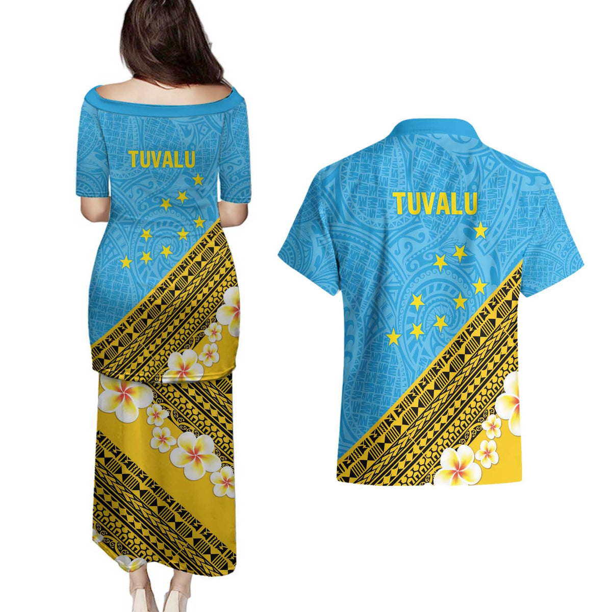 Tuvalu Plumeria Flowers Couples Matching Puletasi and Hawaiian Shirt Polynesian Tribal Pattern LT9 - Polynesian Pride