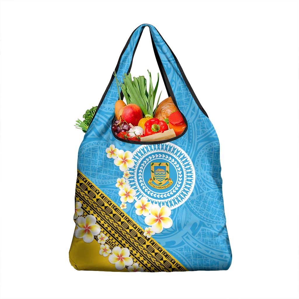 Tuvalu Plumeria Flowers Grocery Bag Polynesian Tribal Pattern