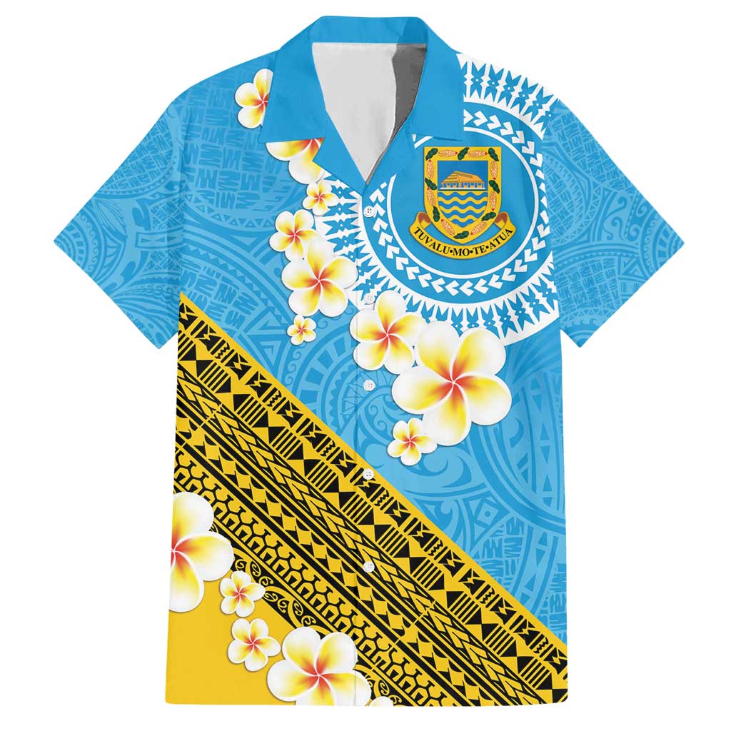 Tuvalu Plumeria Flowers Hawaiian Shirt Polynesian Tribal Pattern LT9 Blue - Polynesian Pride