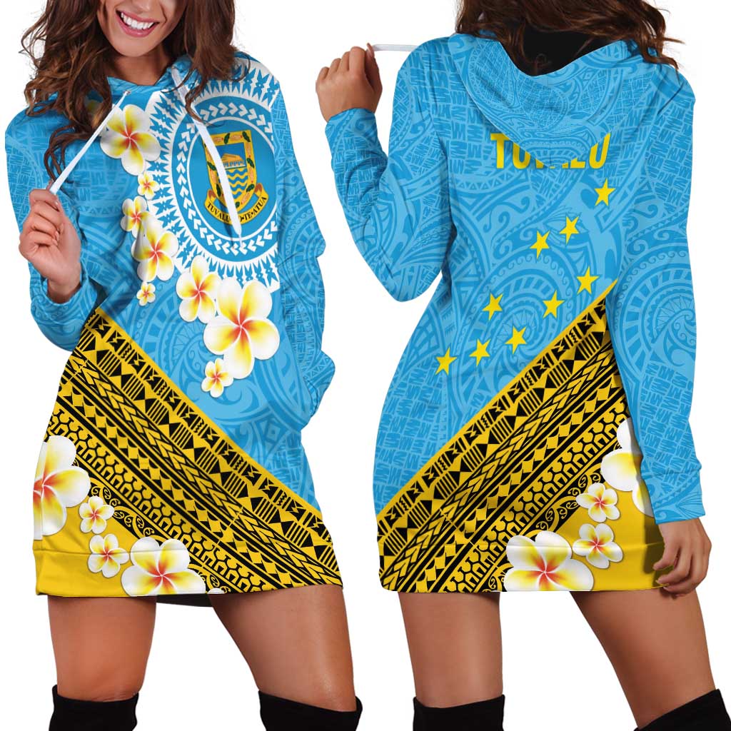 Tuvalu Plumeria Flowers Hoodie Dress Polynesian Tribal Pattern LT9 - Polynesian Pride