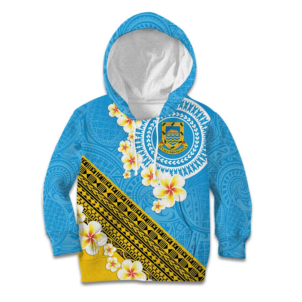 Tuvalu Plumeria Flowers Kid Hoodie Polynesian Tribal Pattern