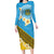 Tuvalu Plumeria Flowers Long Sleeve Bodycon Dress Polynesian Tribal Pattern