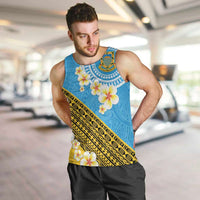Tuvalu Plumeria Flowers Men Tank Top Polynesian Tribal Pattern LT9 Blue - Polynesian Pride