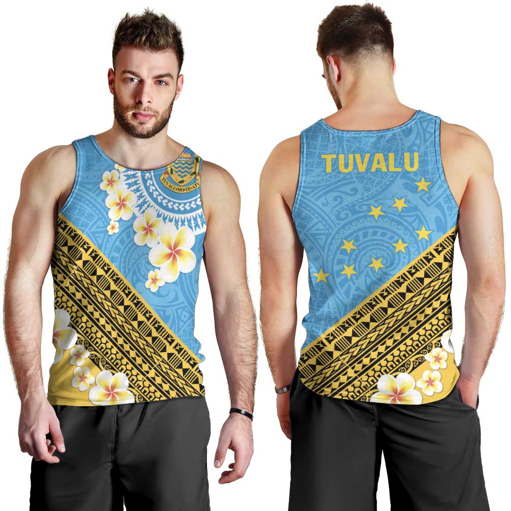 Tuvalu Plumeria Flowers Men Tank Top Polynesian Tribal Pattern LT9 - Polynesian Pride