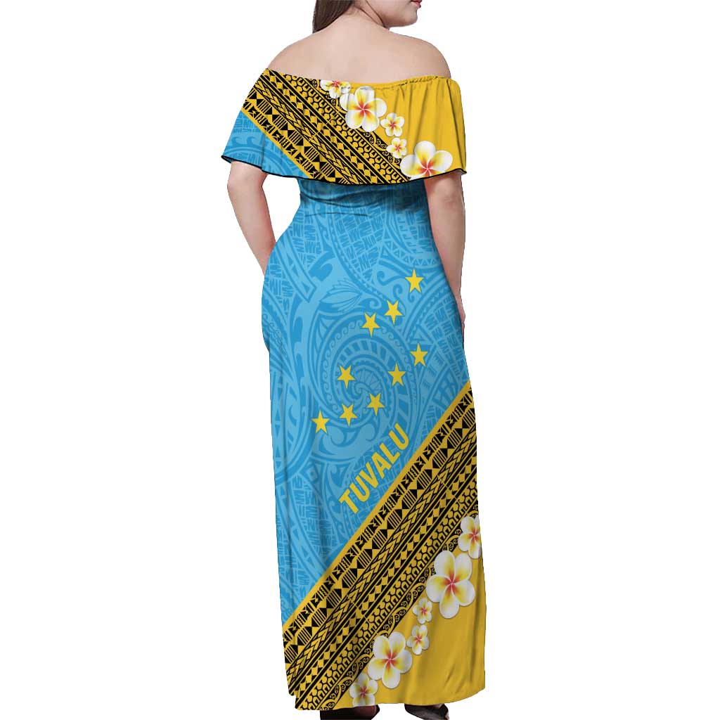 Tuvalu Plumeria Flowers Off Shoulder Maxi Dress Polynesian Tribal Pattern LT9 - Polynesian Pride