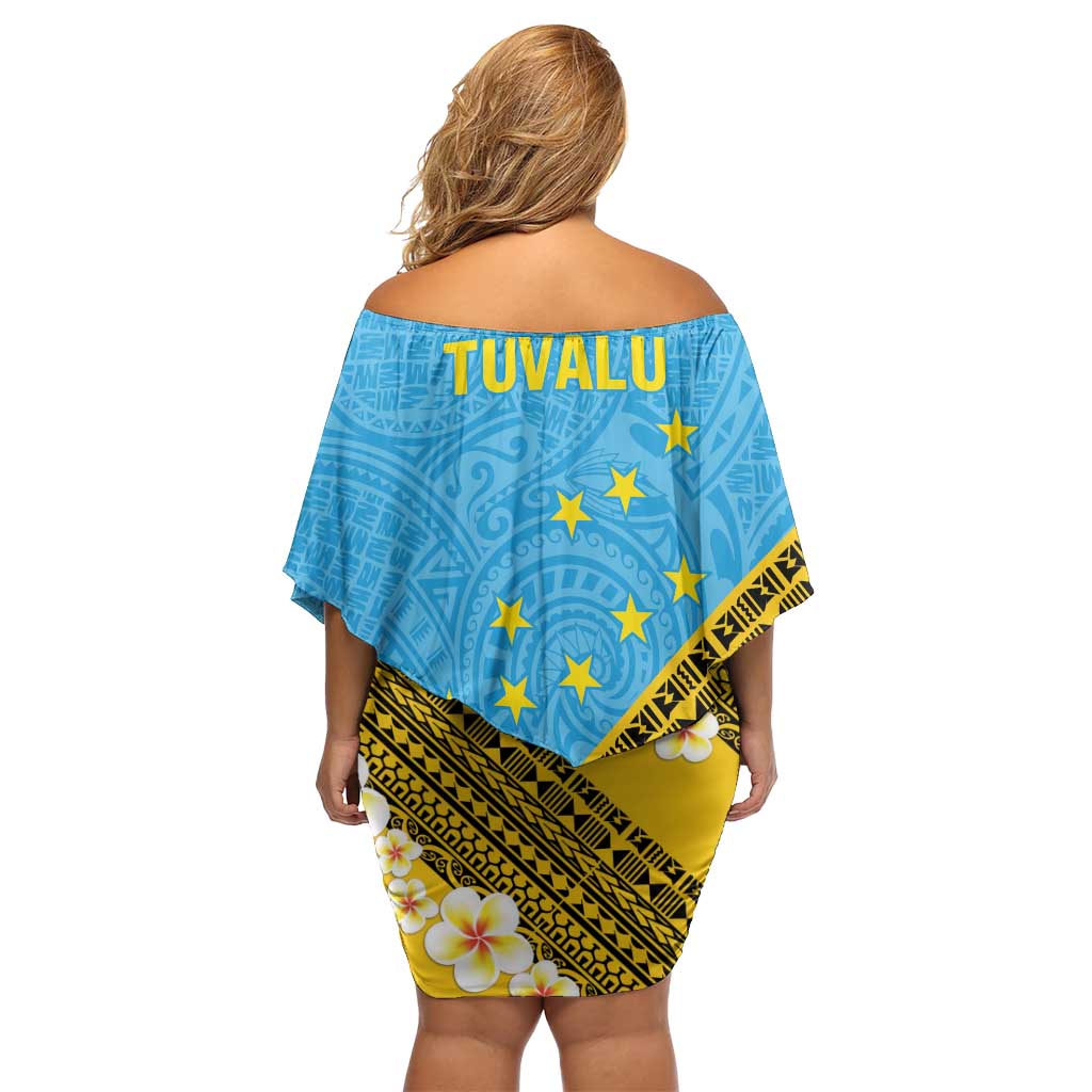 Tuvalu Plumeria Flowers Off Shoulder Short Dress Polynesian Tribal Pattern LT9 - Polynesian Pride