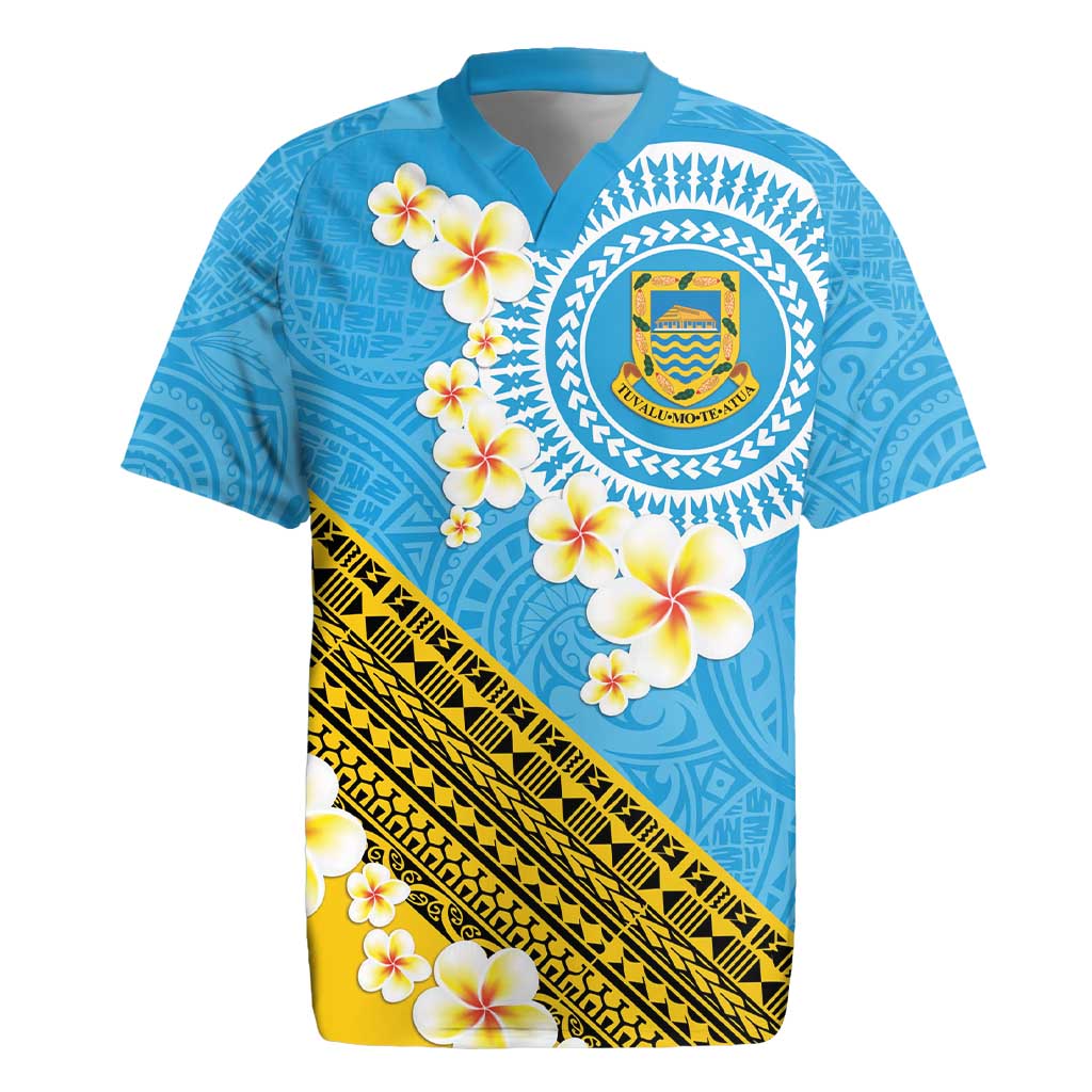 Tuvalu Plumeria Flowers Rugby Jersey Polynesian Tribal Pattern LT9 Blue - Polynesian Pride