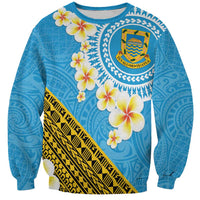 Tuvalu Plumeria Flowers Sweatshirt Polynesian Tribal Pattern LT9 Unisex Blue - Polynesian Pride
