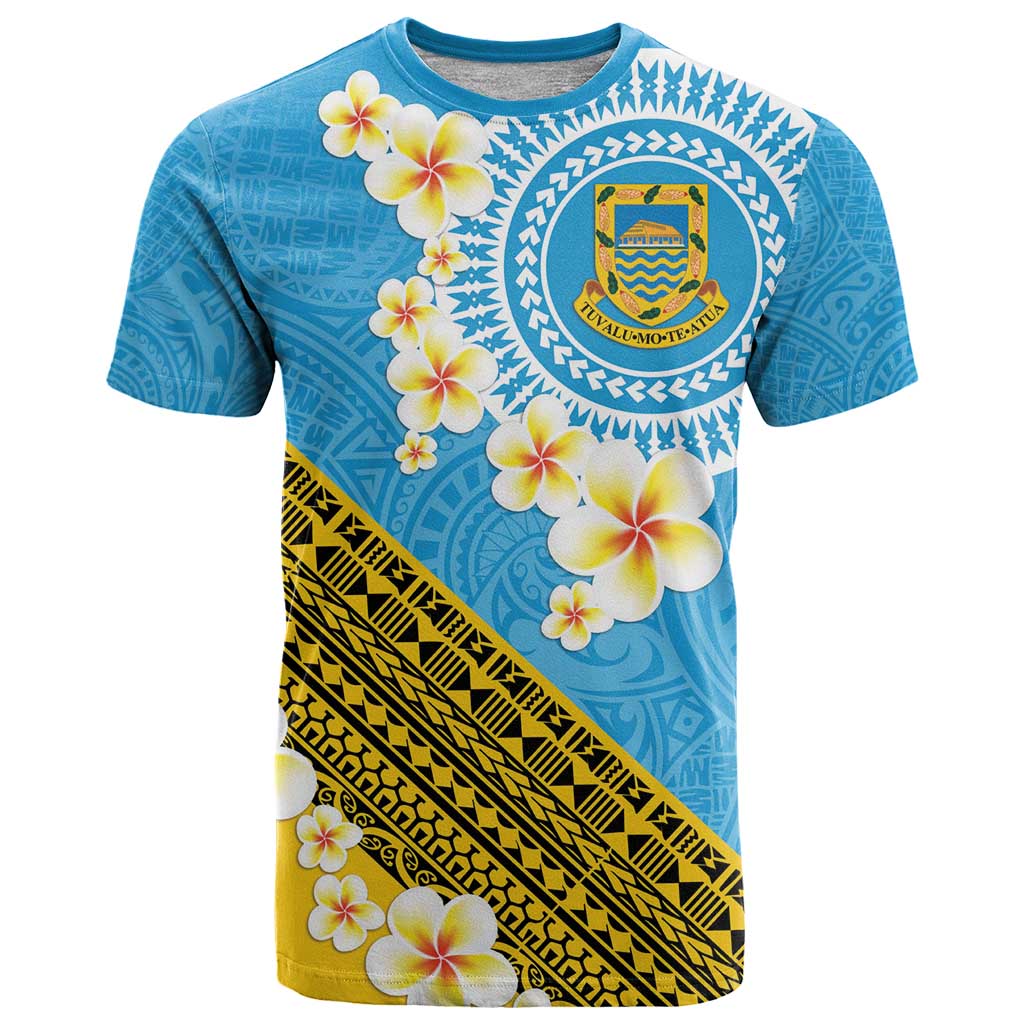 Tuvalu Plumeria Flowers T Shirt Polynesian Tribal Pattern LT9 Blue - Polynesian Pride