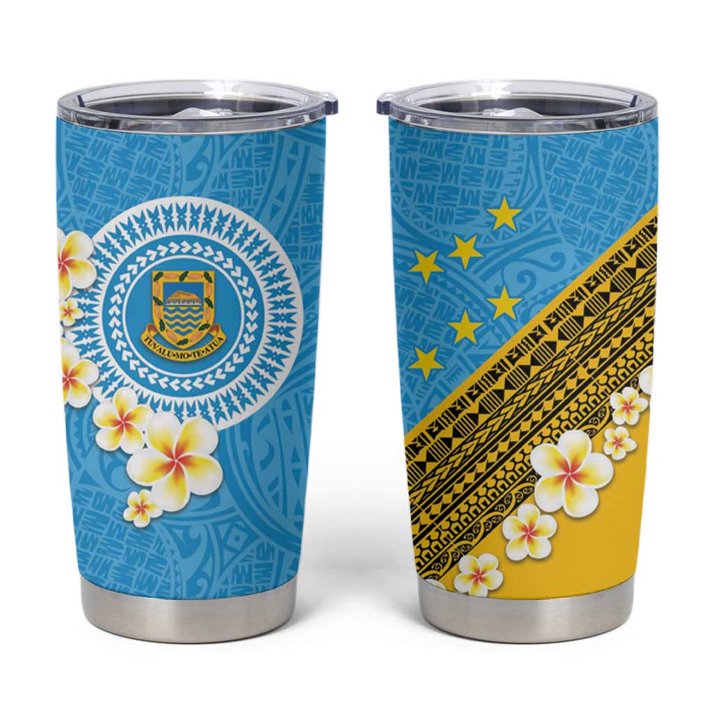 Tuvalu Plumeria Flowers Tumbler Cup Polynesian Tribal Pattern LT9 Blue - Polynesian Pride