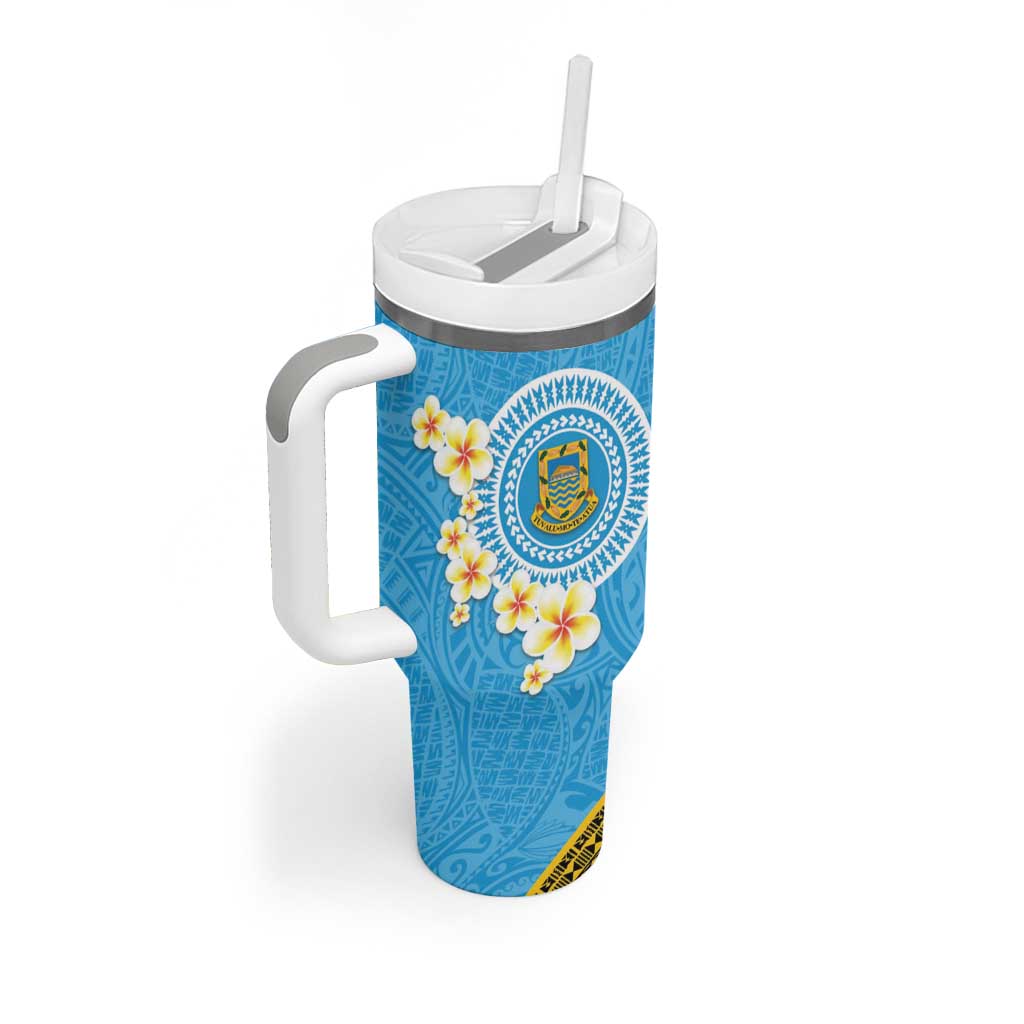 Tuvalu Plumeria Flowers Tumbler With Handle Polynesian Tribal Pattern LT9 - Polynesian Pride