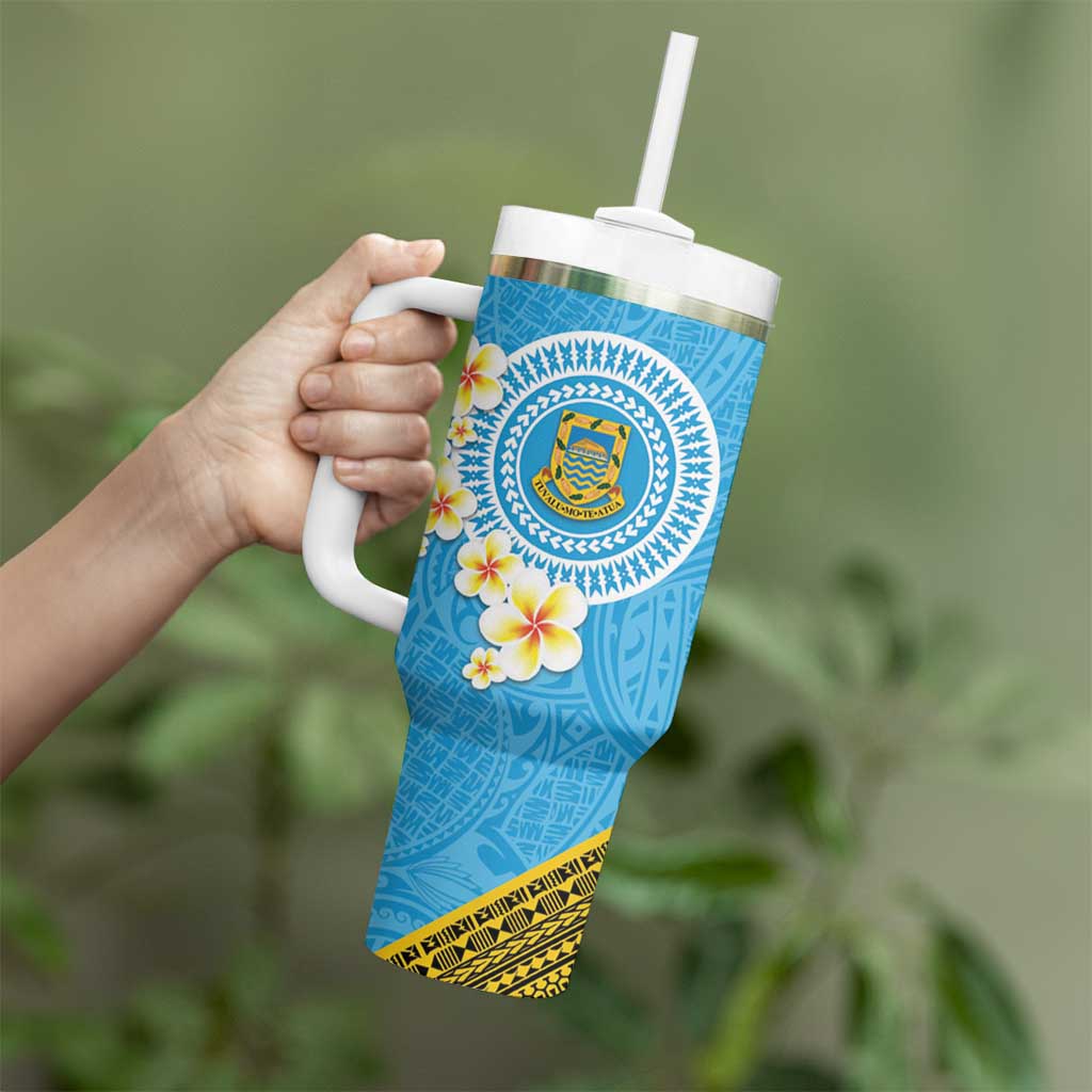Tuvalu Plumeria Flowers Tumbler With Handle Polynesian Tribal Pattern LT9 - Polynesian Pride
