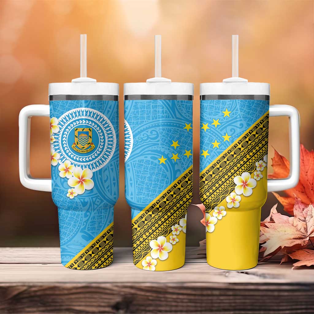 Tuvalu Plumeria Flowers Tumbler With Handle Polynesian Tribal Pattern LT9 - Polynesian Pride