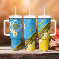 Tuvalu Plumeria Flowers Tumbler With Handle Polynesian Tribal Pattern LT9 - Polynesian Pride