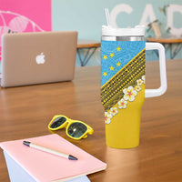 Tuvalu Plumeria Flowers Tumbler With Handle Polynesian Tribal Pattern LT9 - Polynesian Pride